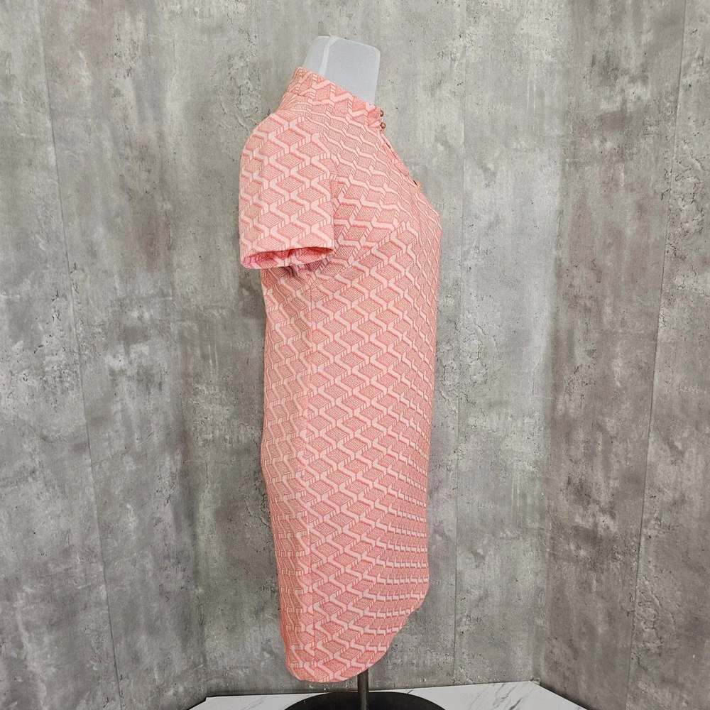 Vintage 60s Mod Peach Geometric Double Knit Shift Dress Mushroom Pin Mod GoGo - Picture 9 of 12